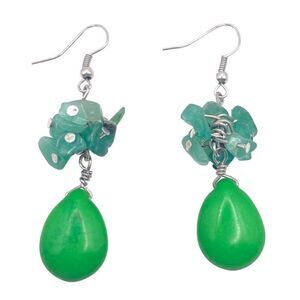Natural green stone dangle hook earrings